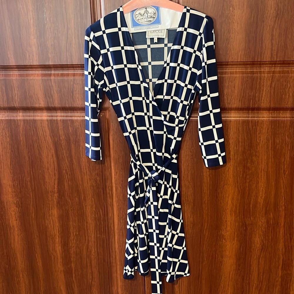 Blue and White windowpane dress size S